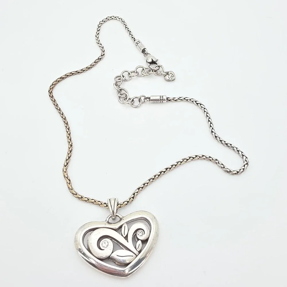 BRIGHTON 'Eve's Delight Heart' Necklace Open Scrollwork Silver Plate 18